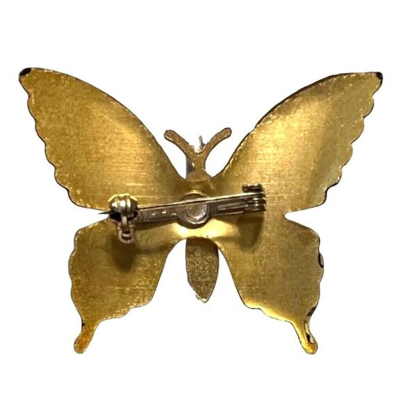 Vintage Butterfly Brooch Pin Vibrant Orange Black Gold Hand Painted - Picture 4 of 13